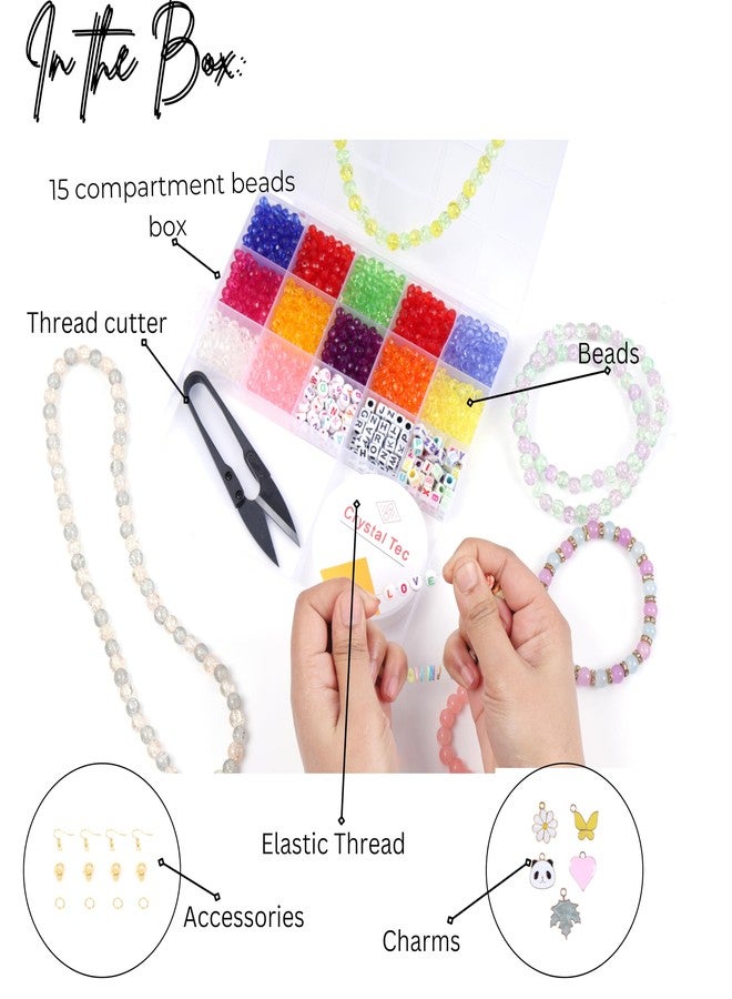 Ambitieux Jewelry Making Kit For Kids- DIY Beads Kit With 15+2 Compartment Box,Colorful Crystal Beads With 5 Pcs of Charms Pendant ,Cutter & Elastic Thread (Crystal With Alphabet) - Image 5